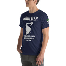 Load image into Gallery viewer, Boulder: 27 Sq. Miles Surrounded by Reality Short-Sleeve Unisex T-Shirt