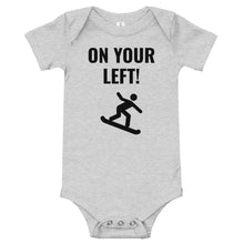 Load image into Gallery viewer, Snowboarder on your left! Baby short sleeve one piece
