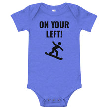 Load image into Gallery viewer, Snowboarder on your left! Baby short sleeve one piece
