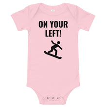 Load image into Gallery viewer, Snowboarder on your left! Baby short sleeve one piece
