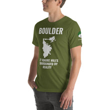 Load image into Gallery viewer, Boulder: 27 Sq. Miles Surrounded by Reality Short-Sleeve Unisex T-Shirt
