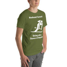 Load image into Gallery viewer, Weekend Forecast:  Skiing with a chance of Ibuprofen Unisex t-shirt
